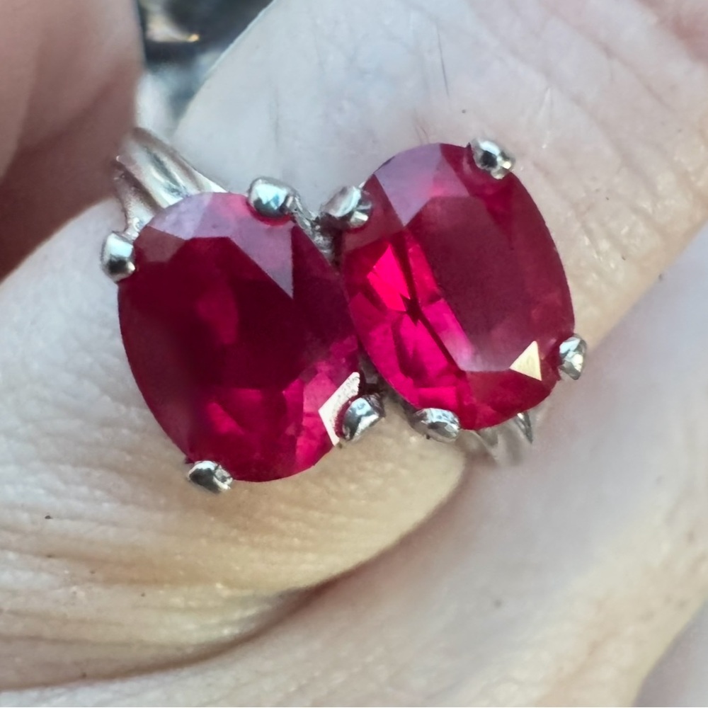 Vintage Nissan Ruby 10K Double Oval Gemstone Ring - Picture 5 of 12